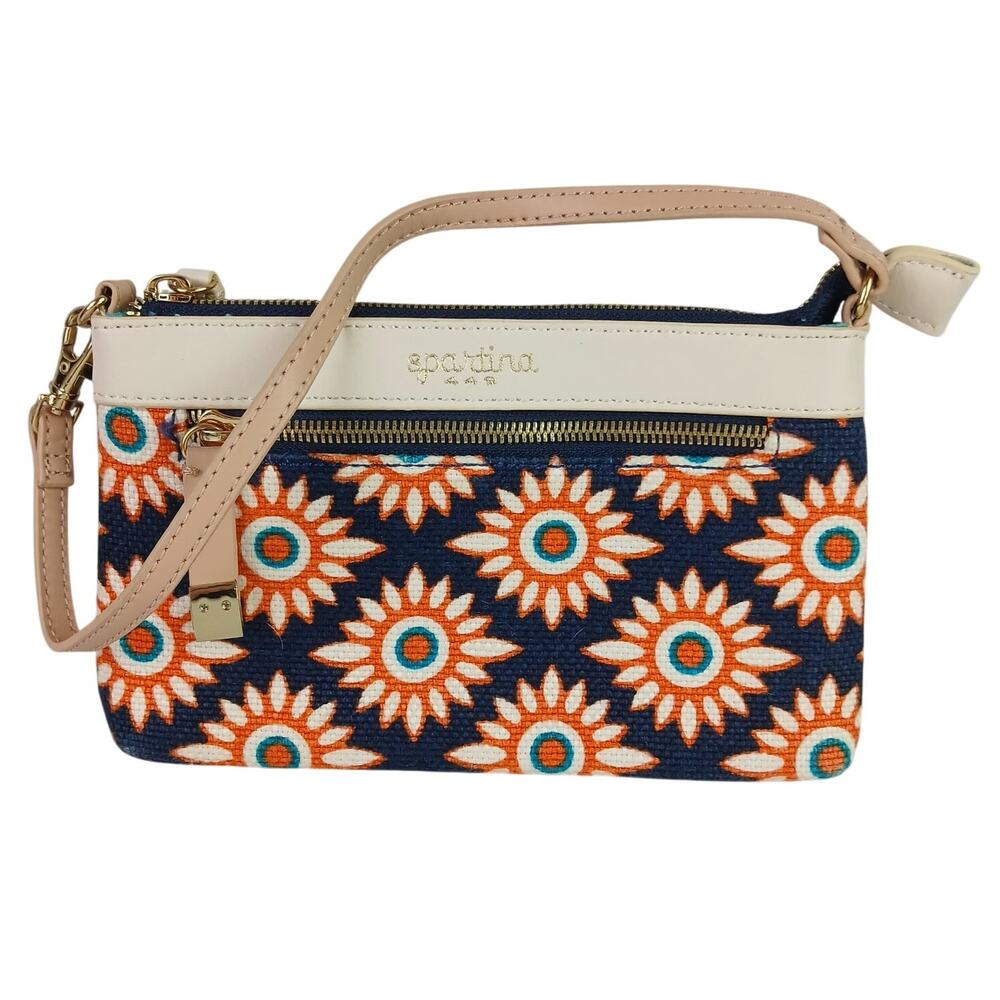 Spartina 449 Daufuskie Island Natural Linen & Genuine Leather Floral Wristlet - Picture 2 of 7
